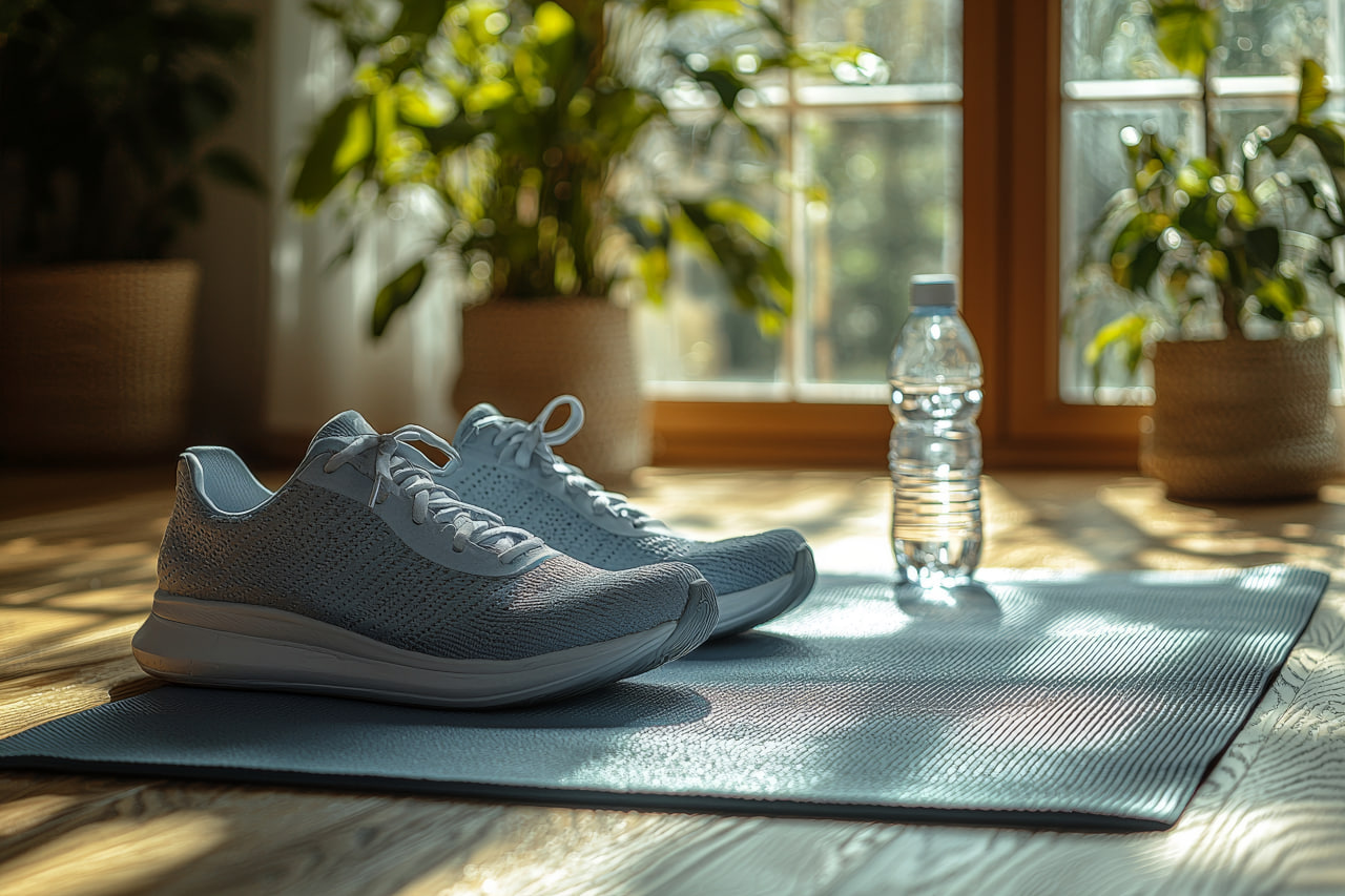 Fitness accessories and healthy meal